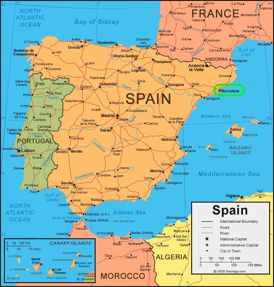 Barcelona Spanien Map Karte Von Spanien Und Barcelona Katalonien Spanien