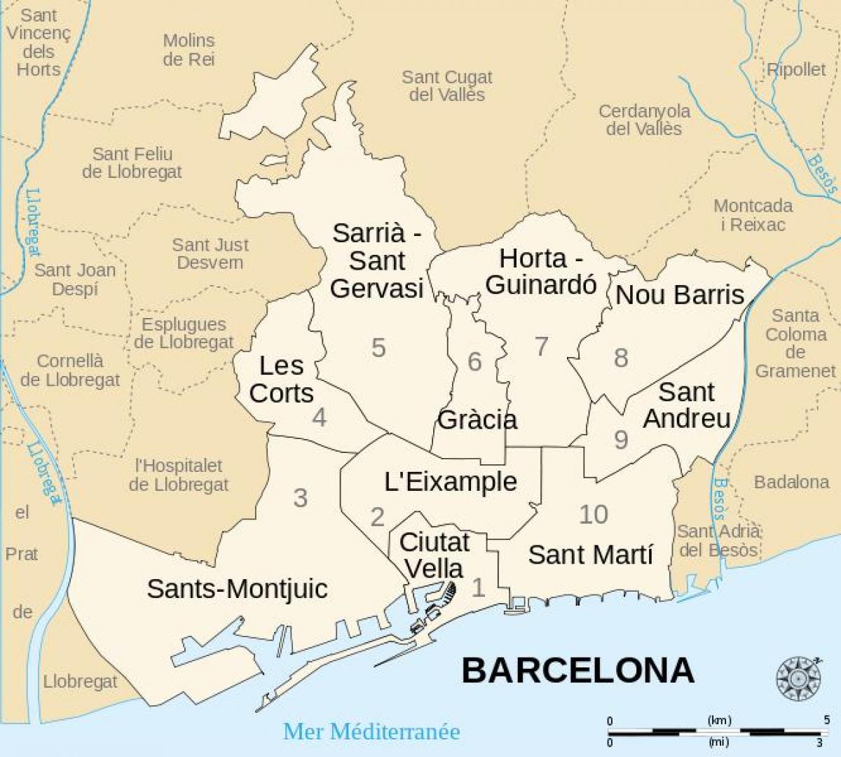 Barcelona-Bezirke-map - Karte von barcelona-Bezirke Spanien (Katalonien