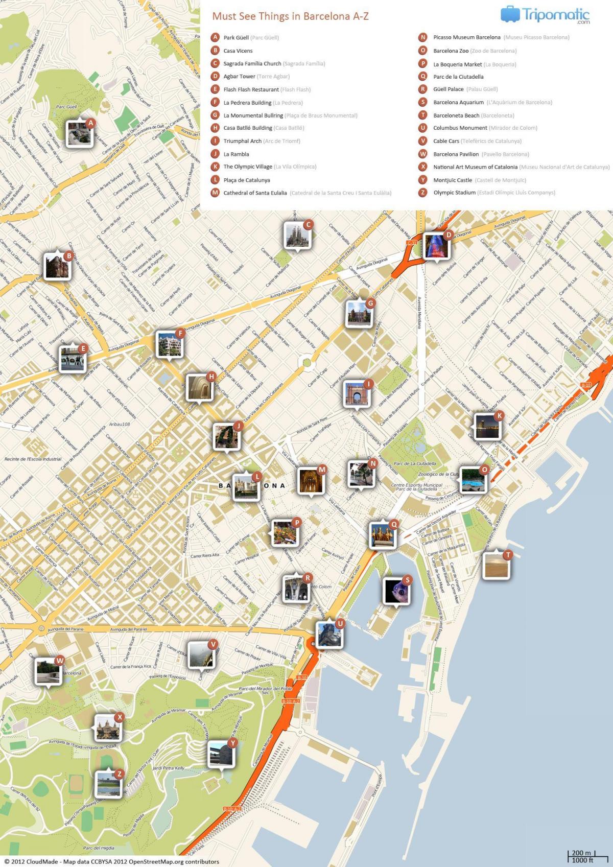 Karte von barcelona Sehenswürdigkeiten