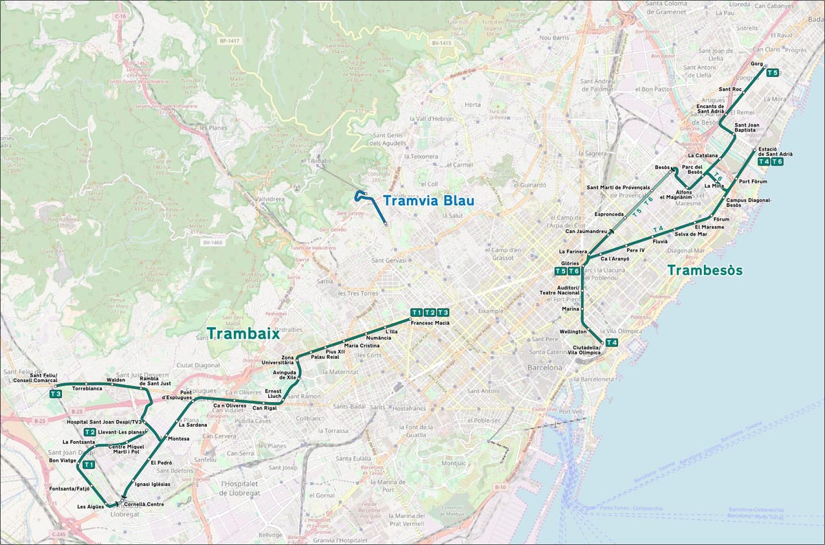 Straßenbahn barcelona Karte