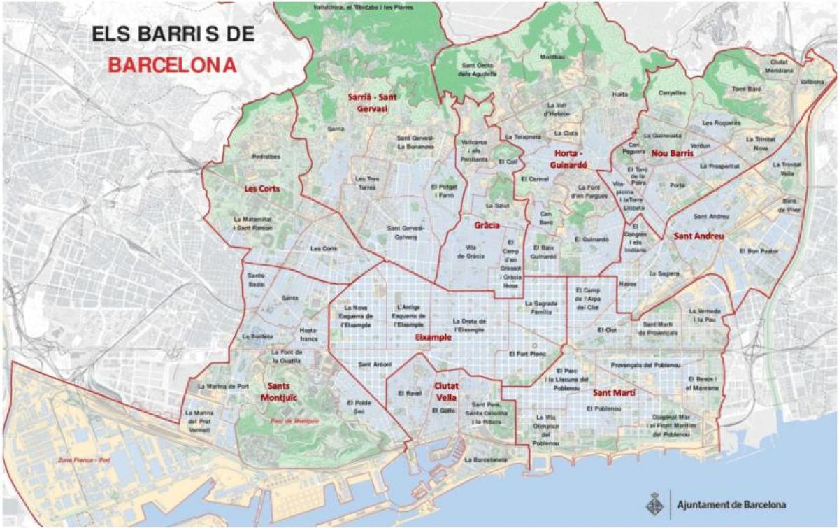 Karte Von Barcelona Bereich Karte Der Gebiete In Barcelona Katalonien Spanien