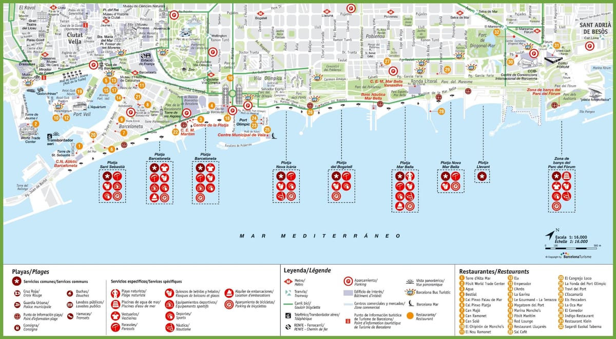 beach map barcelona